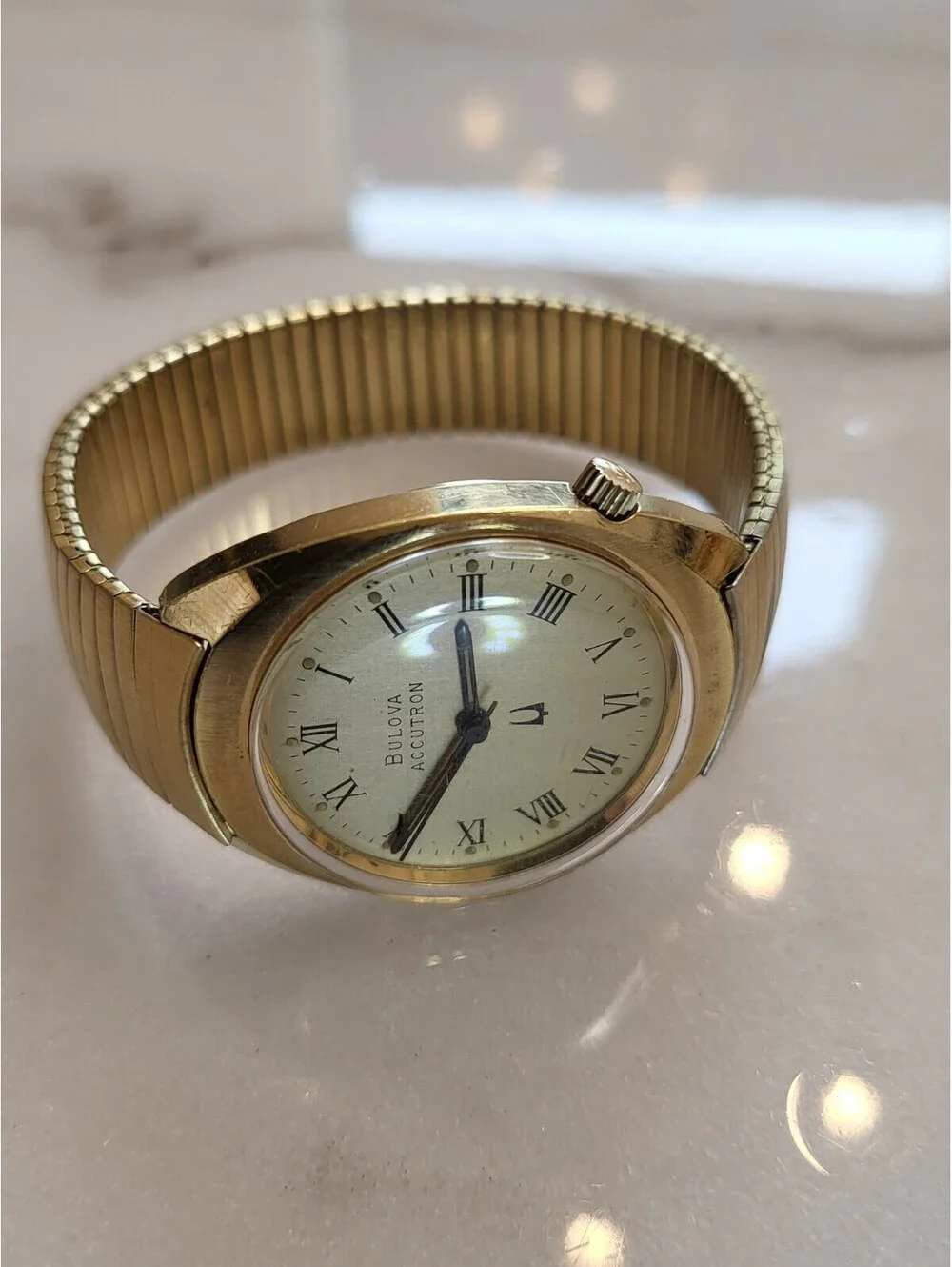 Vtg Bulova Accutron Electronic Timing fork Mens Watch 35mm Goldtone Working EUC